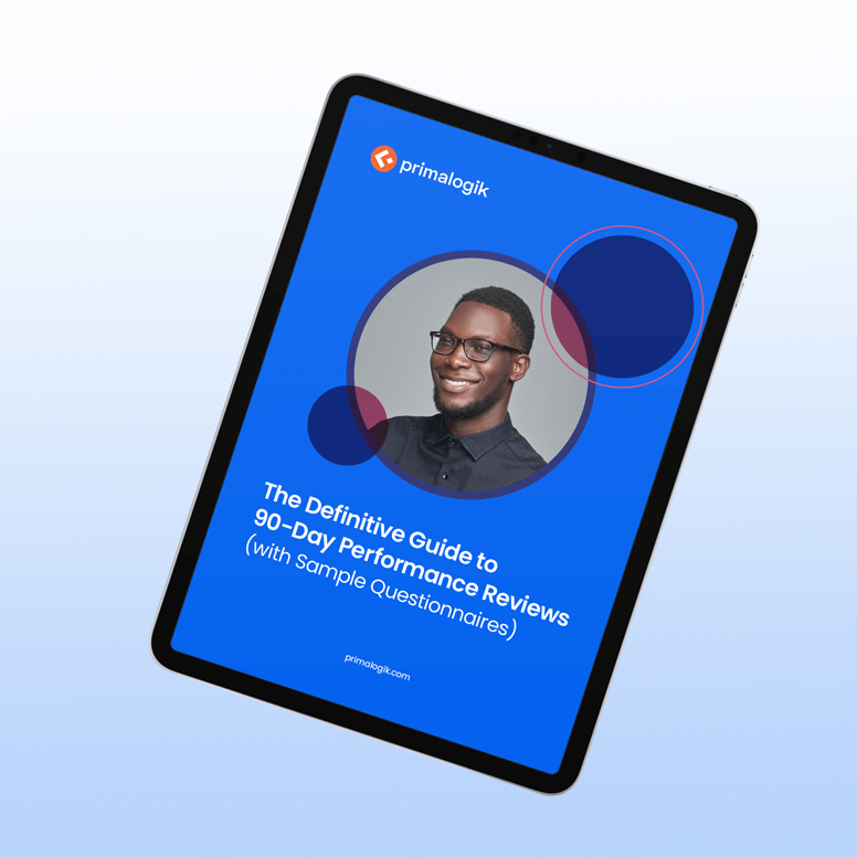 An iPad displaying the definitive guide to 90-day performance reviews